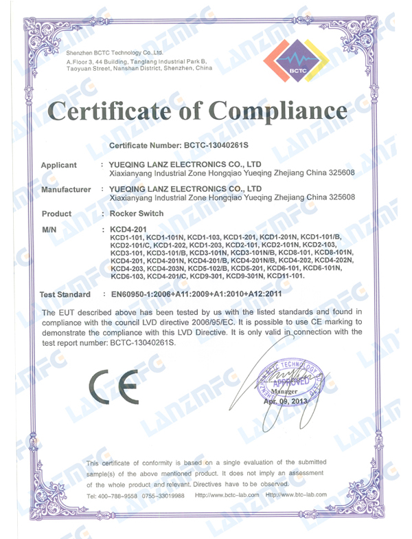 Rocker switch LVD certificate